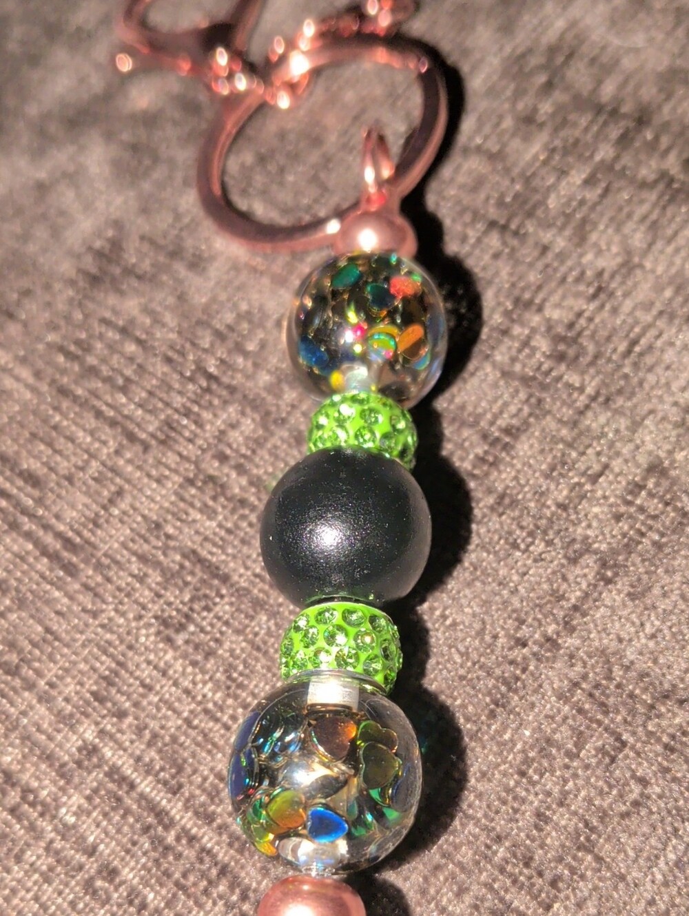 Green & Black Beaded Keychain